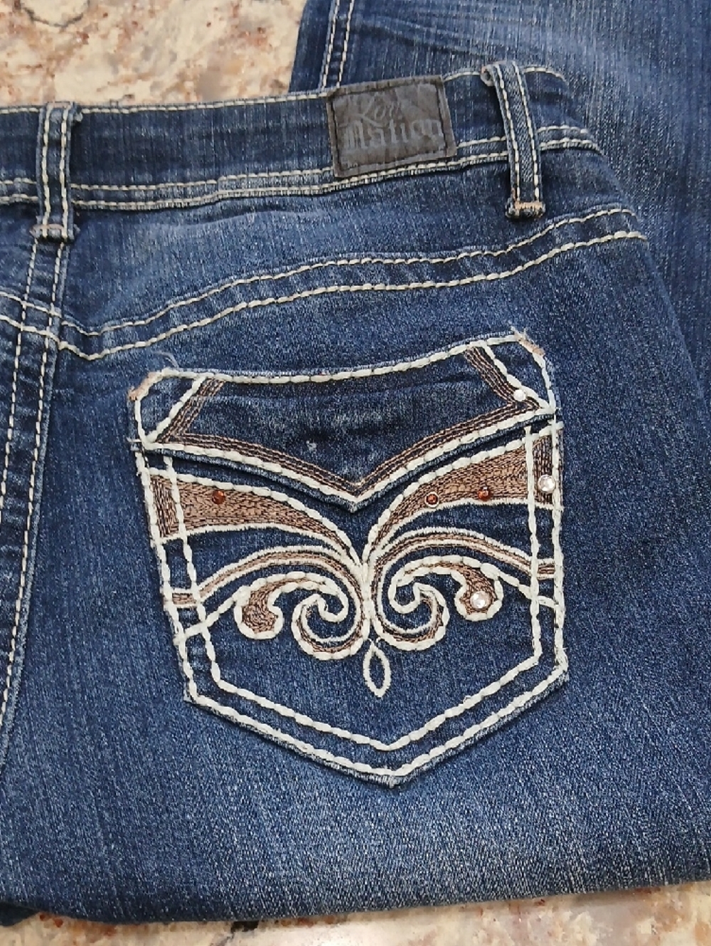 Love Nation Dark Blue Boot Cut Jeans with Embroidered Pocket - Picture 7 of 7